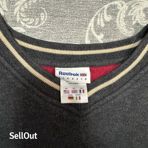 Vintage Reebok Classic Men's V-Neck Sweater Charcoal Gray 2XL Long Sleeve - Picture 3 of 7